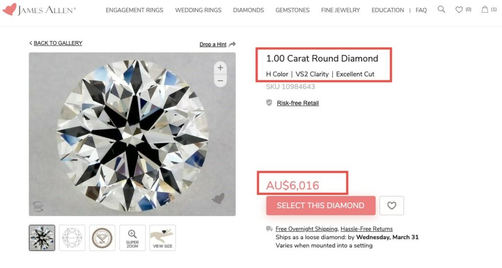 James Allen 1 Carat Diamond Australia