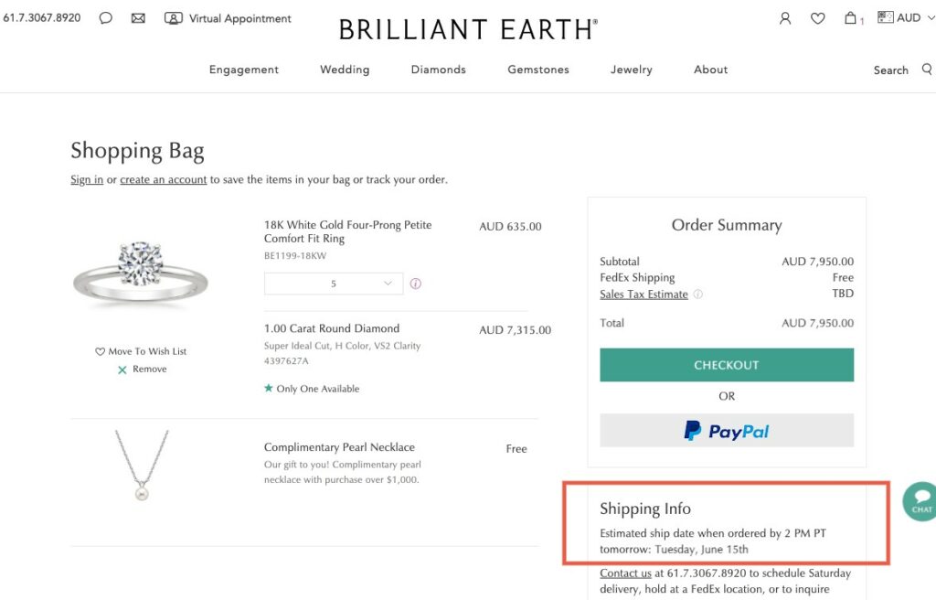 Brilliant Earth Australia Shipping info