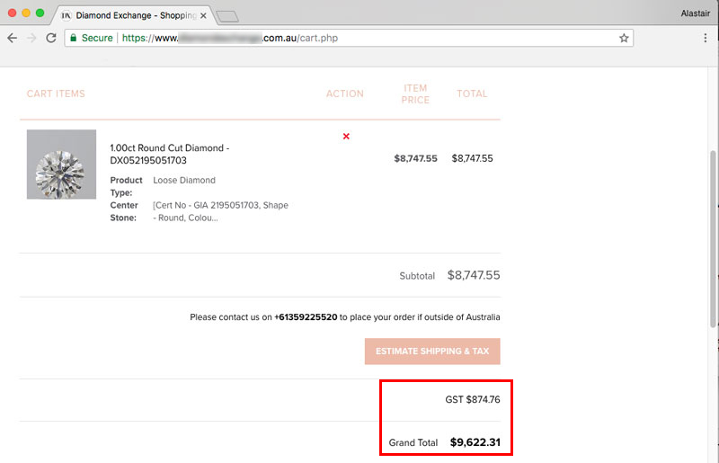 australia engagement ring site shopping cart 1