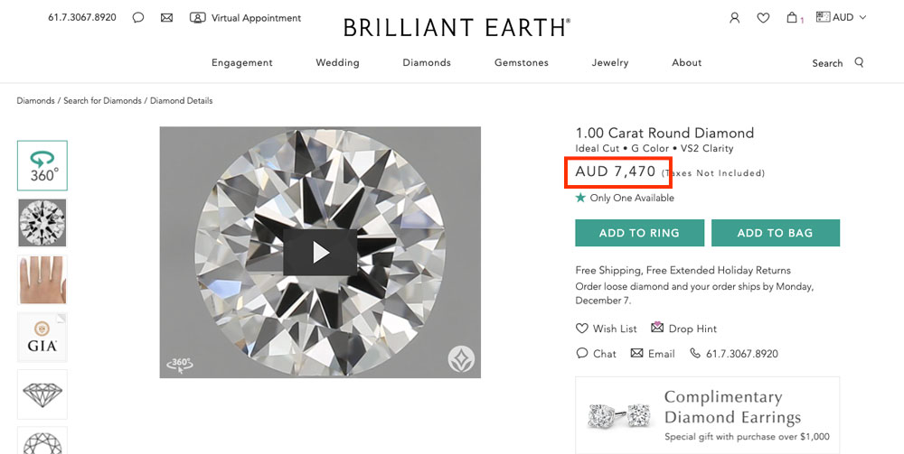 australian diamond import comparison price