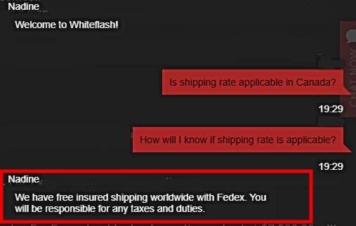 3 White Flash Canada Shipping Fee