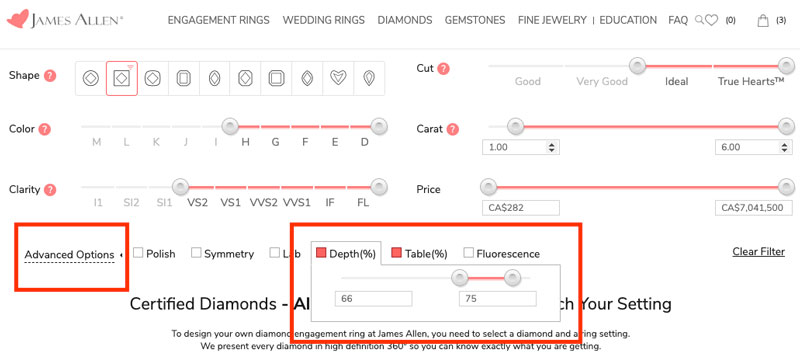 princess cut table options 1