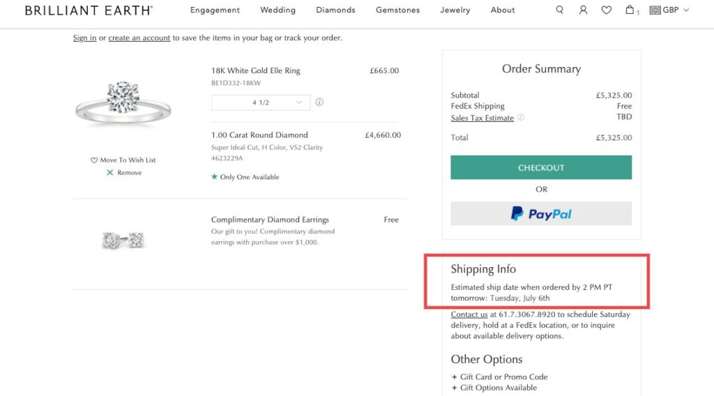 Brilliant Earth UK Shipping information