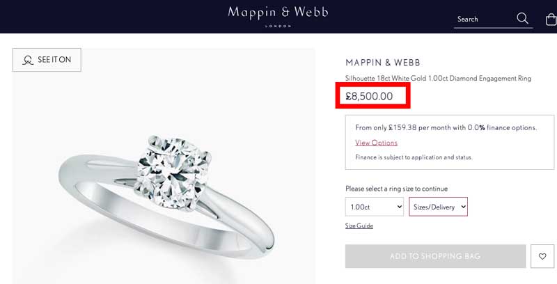 mappin webb carat diamond ring price