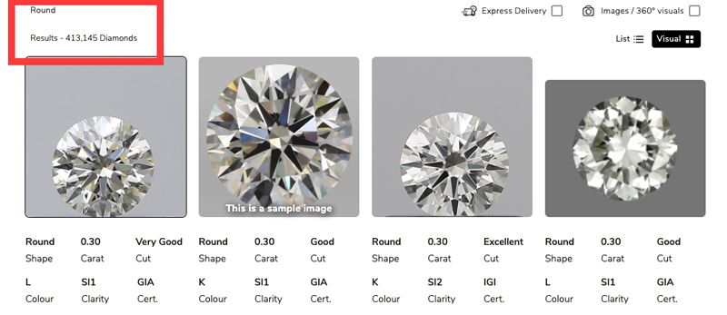 Diamonds round diamond selection