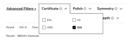 diamonds grading report selection