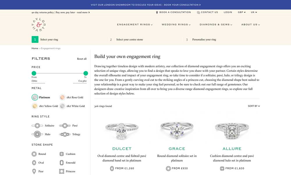 taylor and hart ring selection