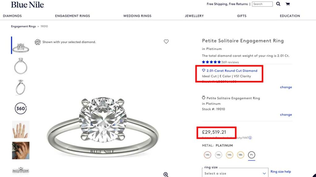 2 carat platinum diamond engagement ring
