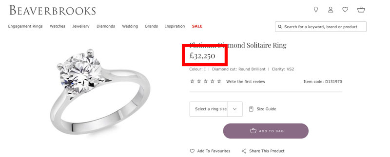 beaverbrooks carat diamond ring price