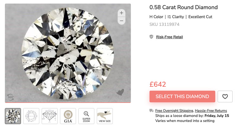 half carat diamond i clarity