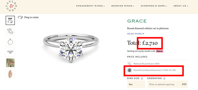 online price for half carat diamond ring