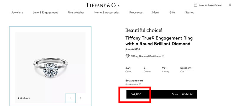 tiffany and co 2 carat diamond price