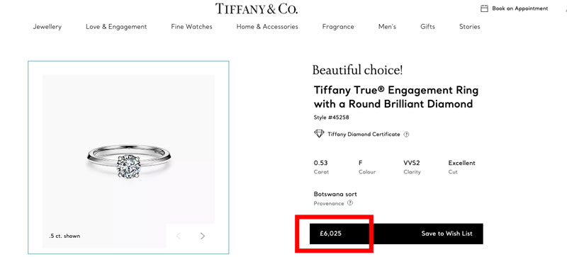 tiffany half carat diamond ring price