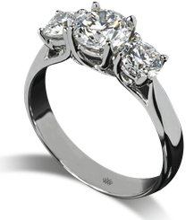 Trellis three stone white gold engagement ring