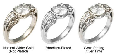 image to show rhodium wearing off a white gold engagement ring