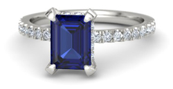 emerald cut sapphire platinum ring with diamond