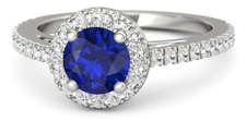 round sapphire 14k white gold ring with white sapphire