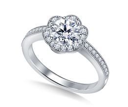 Floral Diamond Halo Pave Set Engagement Ring in 14K White Gold Round2