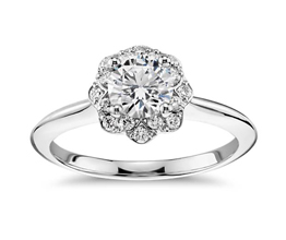 Round Diamond Floral Halo Engagement Ring