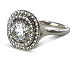 Round Split Shank Double Halo Pavé Engagement Ring