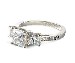 Three stone pavé princess cut engagement ring