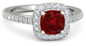 cushion ruby 14k white gold ring with diamond