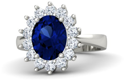 oval sapphire 14k white gold ring with diamond