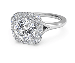 Round French-Set Halo Diamond Engagement Ring