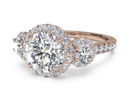 Round Three-Stone Halo Diamond Engagement Ring