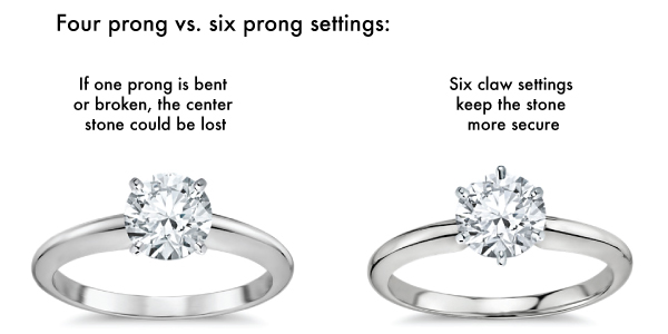 four prong vs six prong diamond and sapphire engagement ring