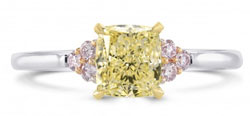 yellow diamond engagement ring with pink diamond side stones