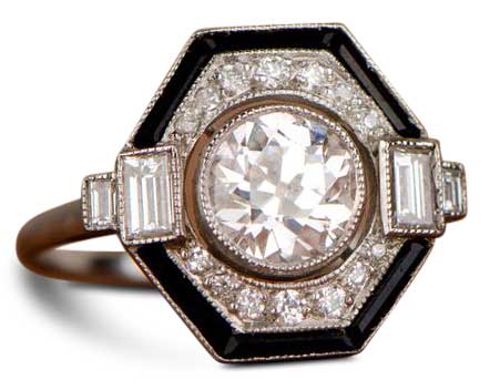 octagonal halo art deco engagement ring