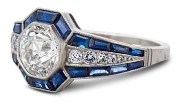 sapphire halo art deco engagement ring