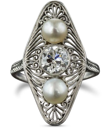 Edwardian diamond and pearl ring