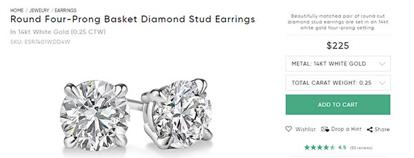 Diamond Stud Earrings carat round preset Ritani