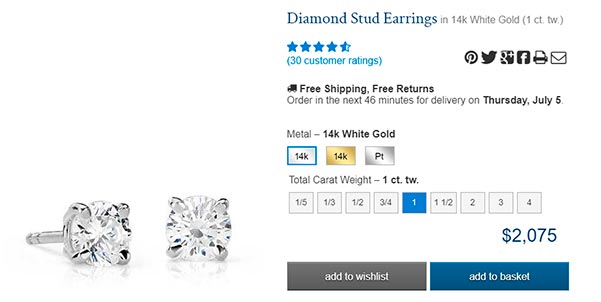 Diamond Stud Earrings carat round basket BlueNile