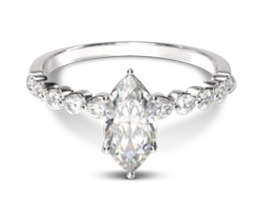 Beveled side stone marquise diamond engagement ring