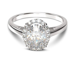 Oval Plain Shank Halo Diamond Engagement Ring