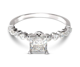 Under-bezeled Accent Princess Cut Diamond Engagement Ring