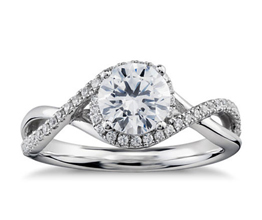 Petite Twisted Halo Diamond Engagement Ring