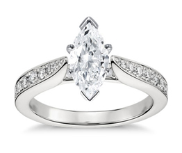 Cathedral pavé marquise diamond engagement ring