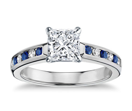 Channel Set Sapphire and Diamond Engagement Ring