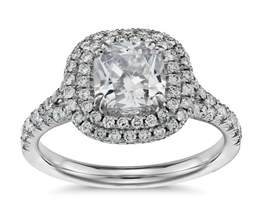 Duet halo cushion cut diamond engagement ring