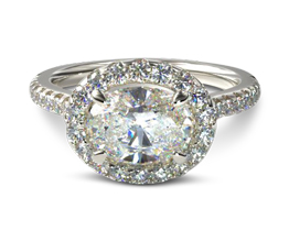 East west oval diamond halo engagement ring