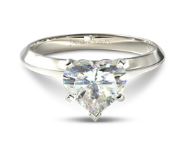 Knife edge five prong heart solitaire diamond ring