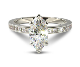 Marquise channel set diamond ring with princess cut side stones