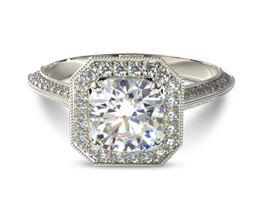 Octagonal halo vintage round diamond engagement ring