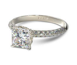 Pavé knife edge princess cut diamond engagement ring