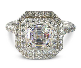 Split band double halo asscher engagement ring