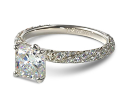 Twisted rope pavé cushion cut diamond engagement ring